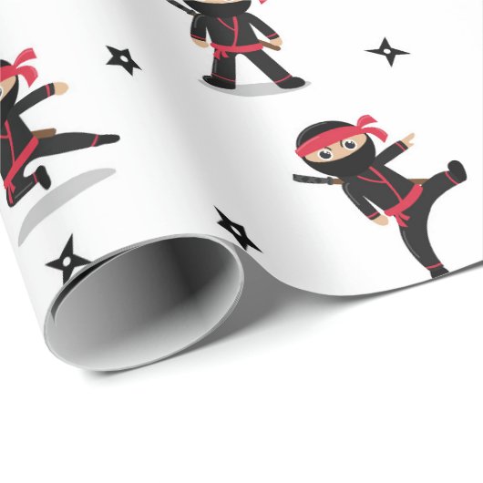 Schattigee Ninja Warrior Kinder zwart en rood patr Cadeaupapier (Rol Hoek)