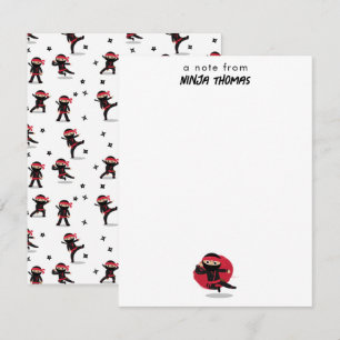 Schattigee Ninja Warrior Zwart & Rood Kinder Aange Notitiekaartje