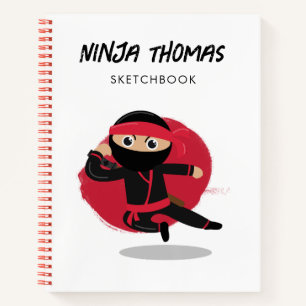 Schattigee Ninja Warrior Zwart & Rood Kinder Sketc Notitieboek