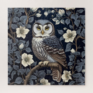 Schattigee Noordelijke Saw-Whet Uil en Moonflowers Legpuzzel