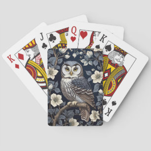 Schattigee Noordelijke Saw-Whet Uil en Moonflowers Pokerkaarten