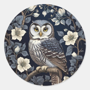 Schattigee Noordelijke Saw-Whet Uil en Moonflowers Ronde Sticker