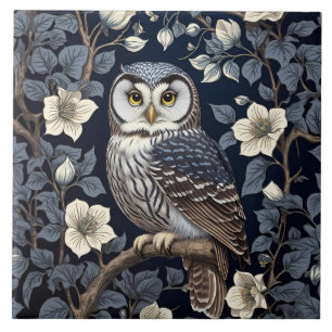 Schattigee Noordelijke Saw-Whet Uil en Moonflowers Tegeltje