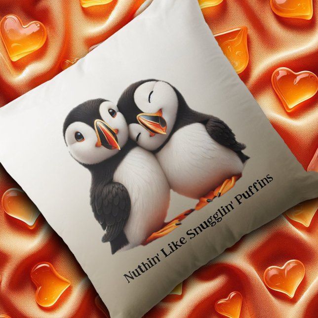 Schattigee Nuthin' Like Snugglin' Puffins Kussen (Nuthin' Like Snugglin' Puffins Throw Pillow Cover Photo)