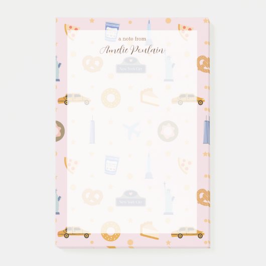 Schattigee NYC-patroonroze aangepaste naam Post-it® Notes (Voorkant)