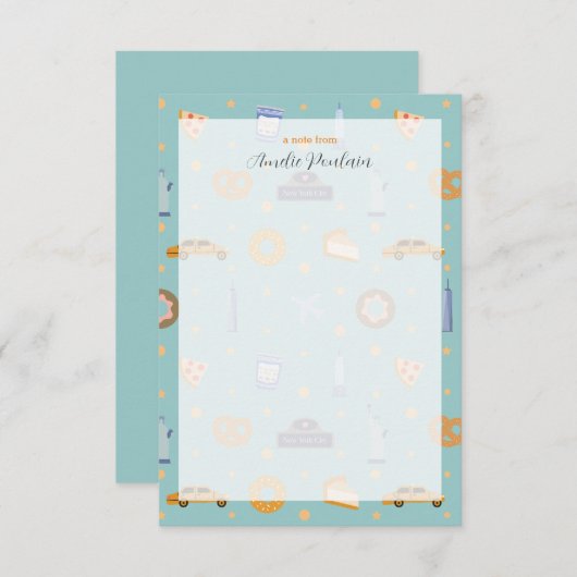 Schattigee NYC Pattern Turquoise Green Gepersonali Bedankkaart (Voorkant / Achterkant)