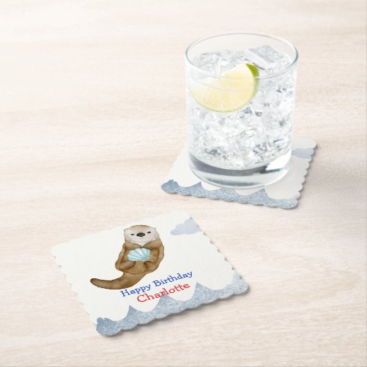 Schattigee Oceaan Otter Scallops Verjaardagsfeest Kartonnen Onderzetters (Insitu)