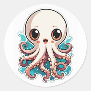 Schattigee Octopus Anime Cartoon Illustratie Ronde Sticker