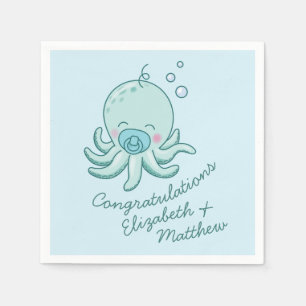 Schattigee Octopus Baby shower Kawaii Blue Boy Servet