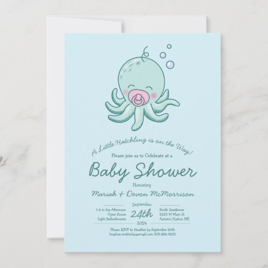Schattigee Octopus Baby shower Kawaii Roze Meisje Kaart (Voorkant)