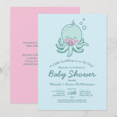 Schattigee Octopus Baby shower Kawaii Roze Meisje Kaart (Voorkant / Achterkant)