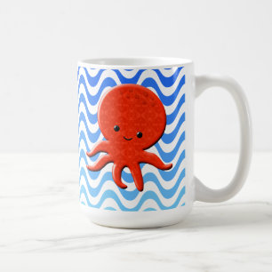 Schattigee Octopus Cartoon Blauwe Golven Koffiemok