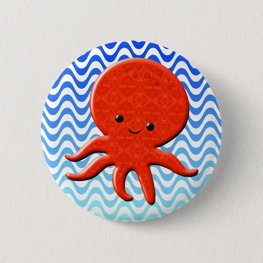 Schattigee Octopus Cartoon Blauwe Golven Ronde Button 5,7 Cm (Voorkant)