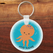 Schattigee Octopus Cartoon Blue Ocean Custom Name Sleutelhanger (Achterkant)