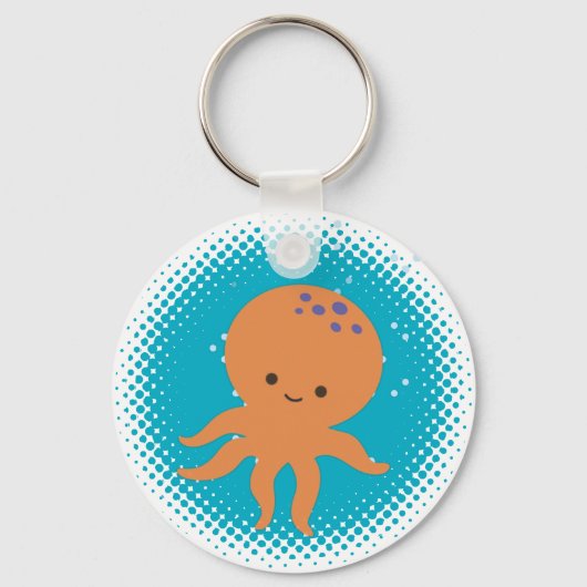 Schattigee Octopus Cartoon Blue Ocean Sleutelhanger (Voorkant)