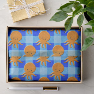 Schattigee Octopus Cartoon Blue Plaid Custom Name Tissuepapier