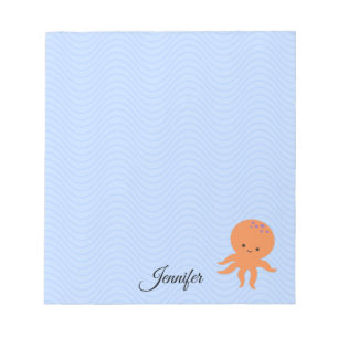 Schattigee Octopus Cartoon Blue Waves Aangepaste n Notitieblok