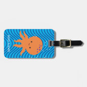 Schattigee Octopus Cartoon Blue Waves Pattern Bagagelabel (Voorkant horizontaal)