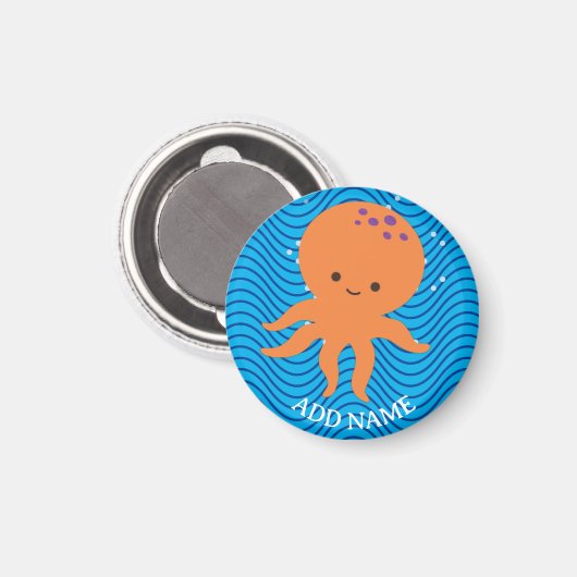 Schattigee Octopus Cartoon Blue Waves Pattern Magneet (Voorkant / Achterkant)