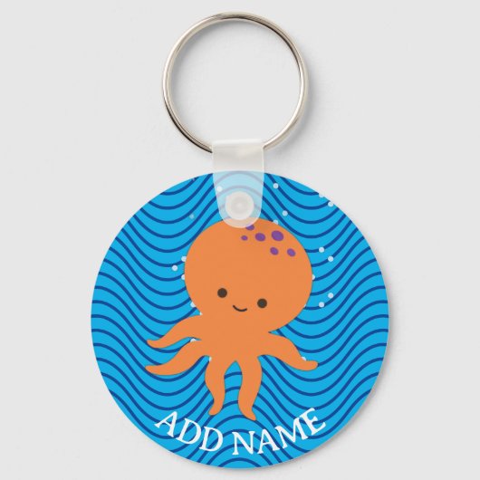 Schattigee Octopus Cartoon Blue Waves Pattern Sleutelhanger (Voorkant)