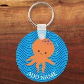 Schattigee Octopus Cartoon Blue Waves Pattern Sleutelhanger (Voorkant)