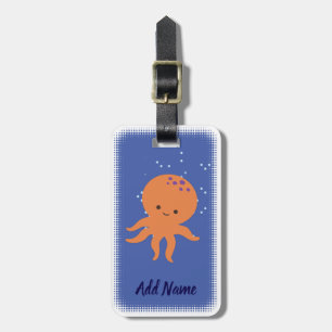 Schattigee Octopus Cartoon Custom Blauw Bagagelabel