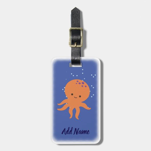 Schattigee Octopus Cartoon Custom Blauw Bagagelabel (Voorkant verticaal)
