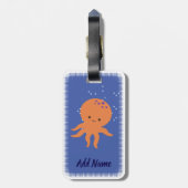 Schattigee Octopus Cartoon Custom Blauw Bagagelabel (Achterkant verticaal)