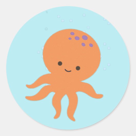 Schattigee Octopus Cartoon Pastel Blauw Ronde Sticker (Voorkant)