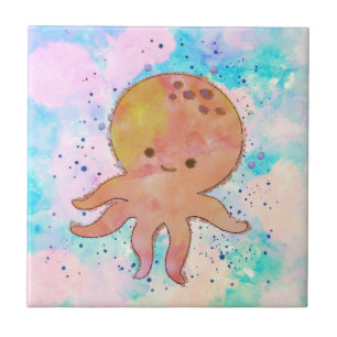 Schattigee octopus Cartoon Waterverf Tegeltje