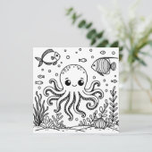 Schattigee octopus en vis | Kleurplaat van kind (Staand voorkant)