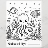 Schattigee octopus en vis | Kleurplaat van kind Flyer (Voorkant)