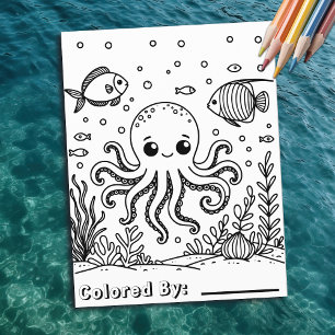 Schattigee octopus en vis Kleurplaat van kind Flyer