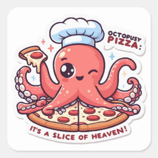 Schattigee Octopus met Octopusy Pizza Vierkante Sticker