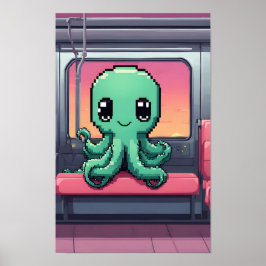 Schattigee octopus op een Sunset Subway Ride Poster