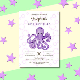 Schattigee Octopus Paarse Bubble Kids Verjaardag Kaart