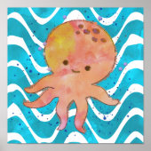 Schattigee Octopus Waterverf Cartoon Poster (Voorkant)