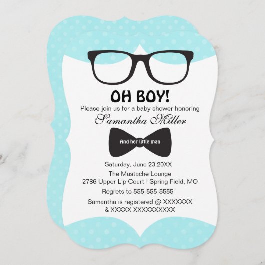 Schattigee Oh Boy Black Glasses Baby shower Uitnod Kaart (Voorkant / Achterkant)