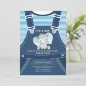 Schattigee Olifant Baby Boy Baby shower Uitnodigin Kaart (Staand voorkant)