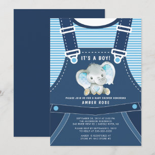 Schattigee Olifant Baby Boy Baby shower Uitnodigin Kaart