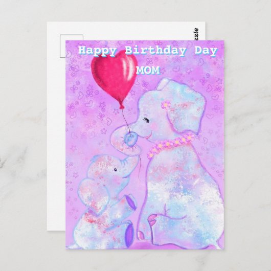 Schattigee Olifant Baby en mama Verjaardagskaarten Briefkaart (Voorkant / Achterkant)