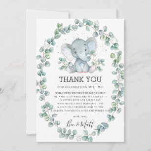 Schattigee olifant Baby shower groen eucalyptus jo Bedankkaart
