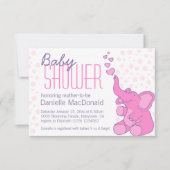 Schattigee Olifant baby shower roze uitnodiging (Voorkant)