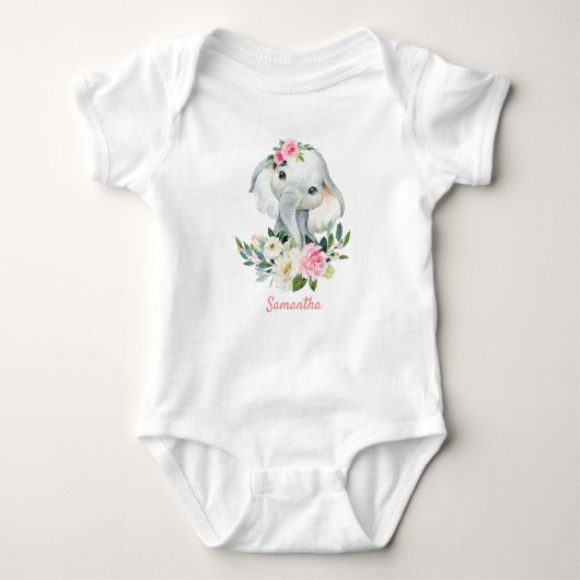 Schattigee olifant boho bloemengroen meisje cadeau romper (Voorkant)