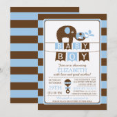 Schattigee Olifant Boys Baby shower Uitnodiging (Voorkant / Achterkant)