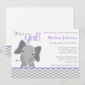 Schattigee Olifant Chevron Paarse Baby shower Kaart (Voorkant / Achterkant)