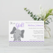 Schattigee Olifant Chevron Paarse Baby shower Kaart (Staand voorkant)