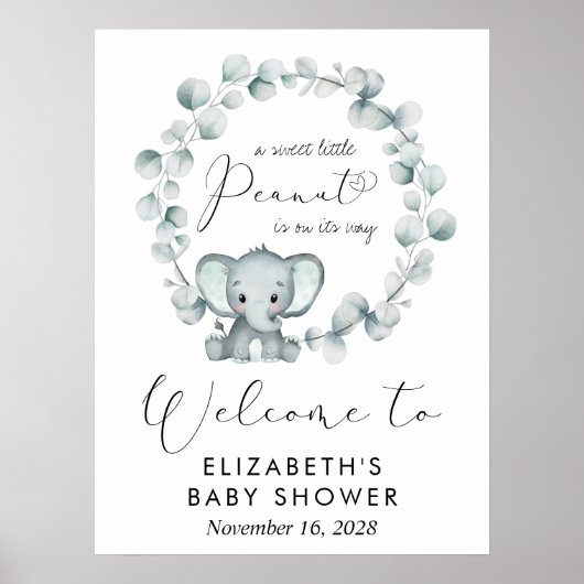 Schattigee olifant eucalyptus Baby shower welkom Poster (Voorkant)
