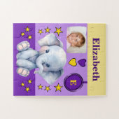 Schattigee olifant foto naam paarse geel kinder legpuzzel (Horizontaal)