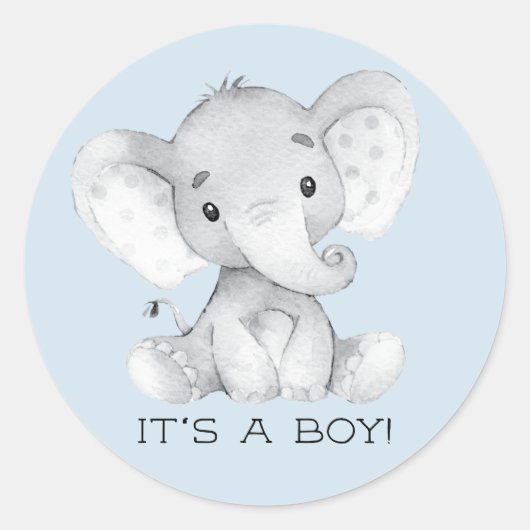 Schattigee Olifant Het is een Boy Favor Sticker (Voorkant)